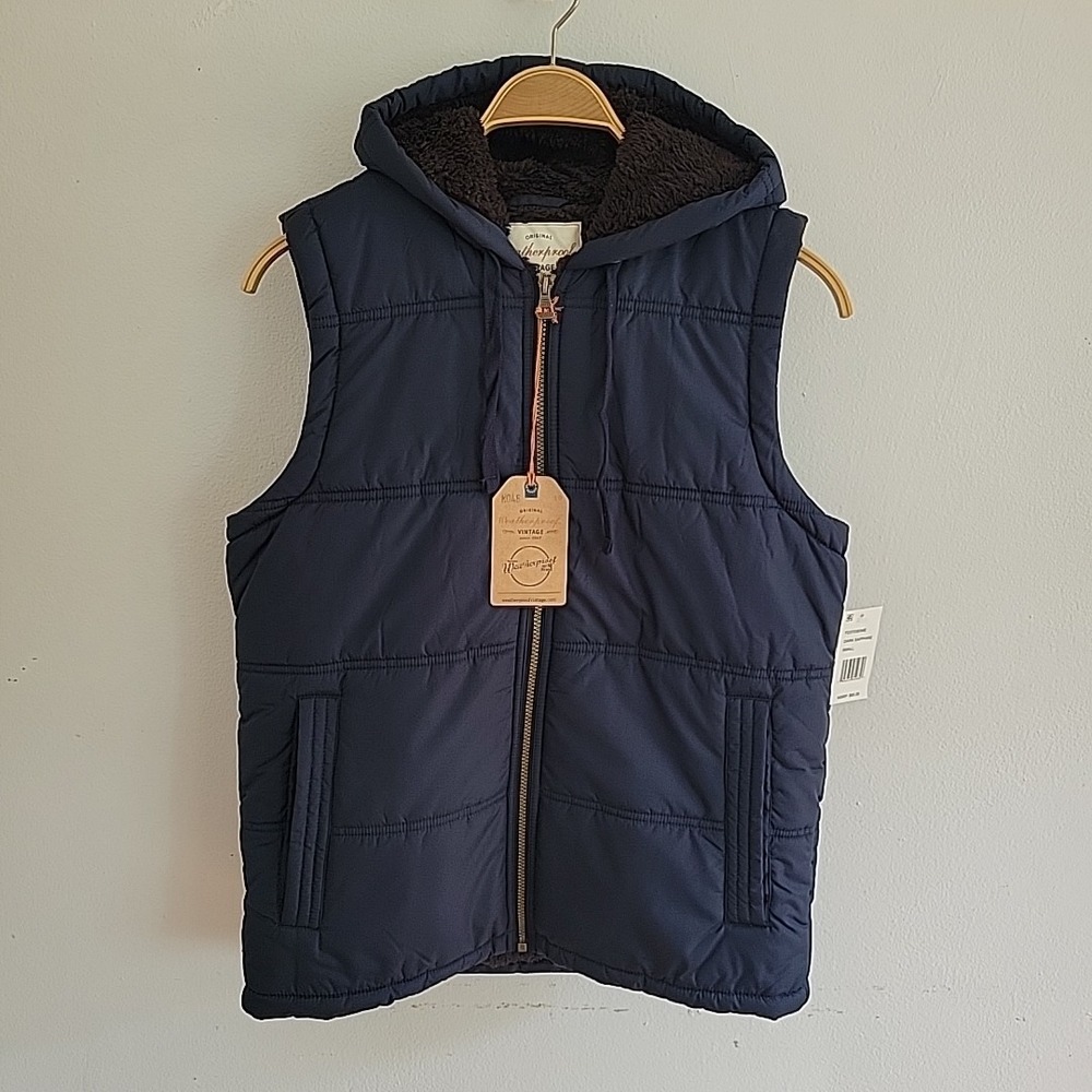 Weatherproof Sherpa Lined Hooded Full Zip Puffer Vest Mens Small Transitional